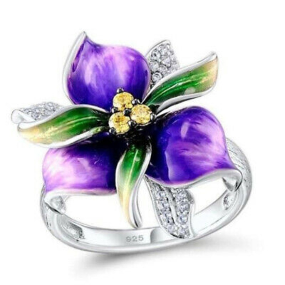 Flower 925 Silver  Silver Citrine Ring New - Picture 2 of 4